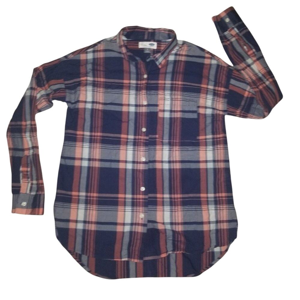 Old Navy Boyfriend Shirt Blue Flannel Small